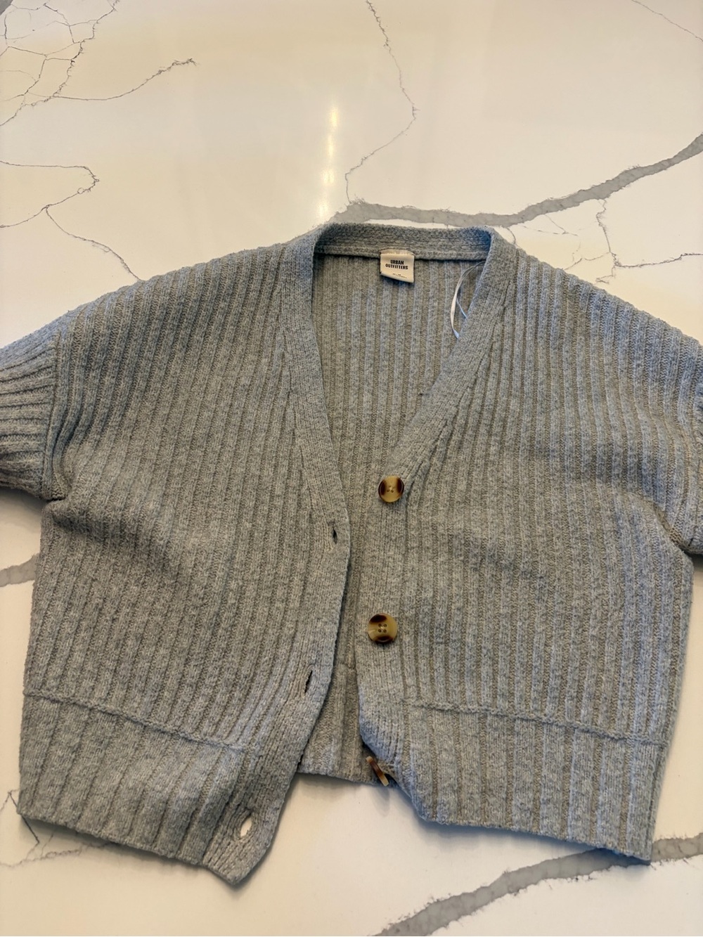 Urban Outfitters Gray Ribbed Cropped Button-Up Cardigan